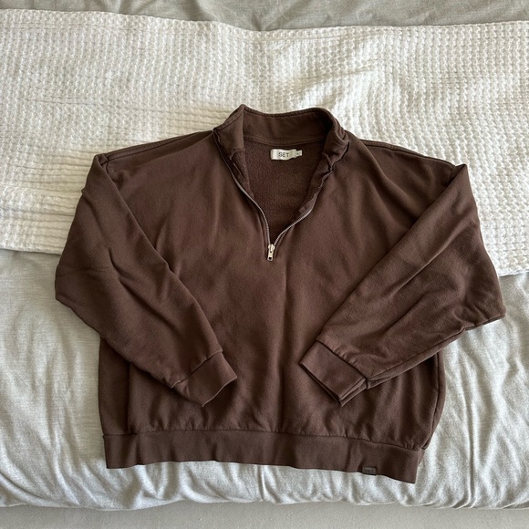 Set Active - Lightweight Sweats Quarter Zip, Clove, Large - Picture 6 of 7
